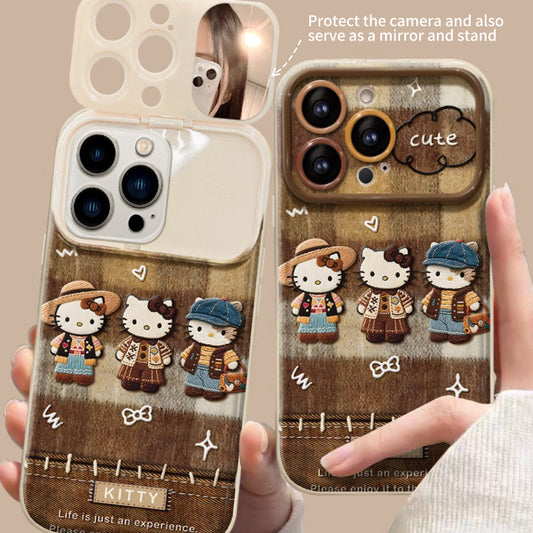 Brown Hello Kitty Flip Phone Case with Mirror and Stand