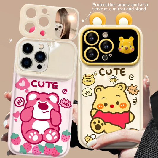 3D Ear Strawberry Winnie the Pooh Flip Phone Case