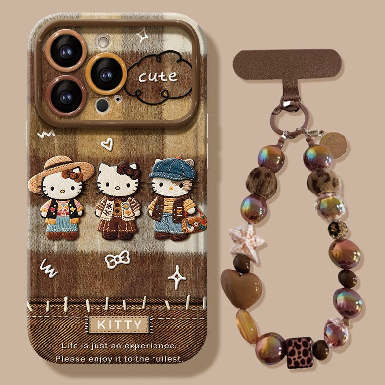 Brown Hello Kitty Flip Phone Case with Mirror and Stand