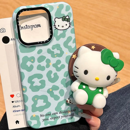 Green leopard print Kitty cat magnetic holder phone case