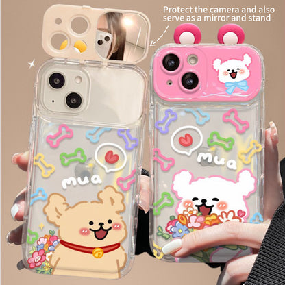 Puppy Flip Clear Phone Case with Mirror and Stand