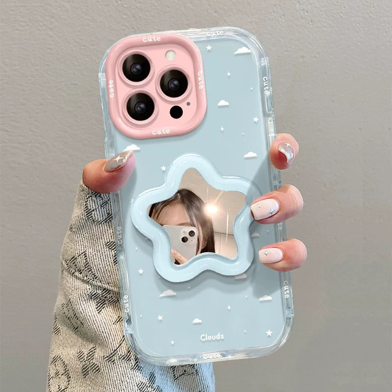 Star-shaped portable mirror and phone case with stand