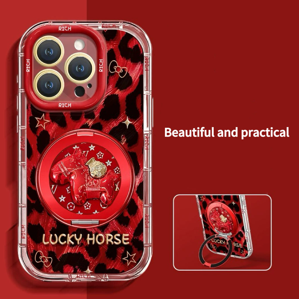 Red leopard print rotating decompression stand phone case