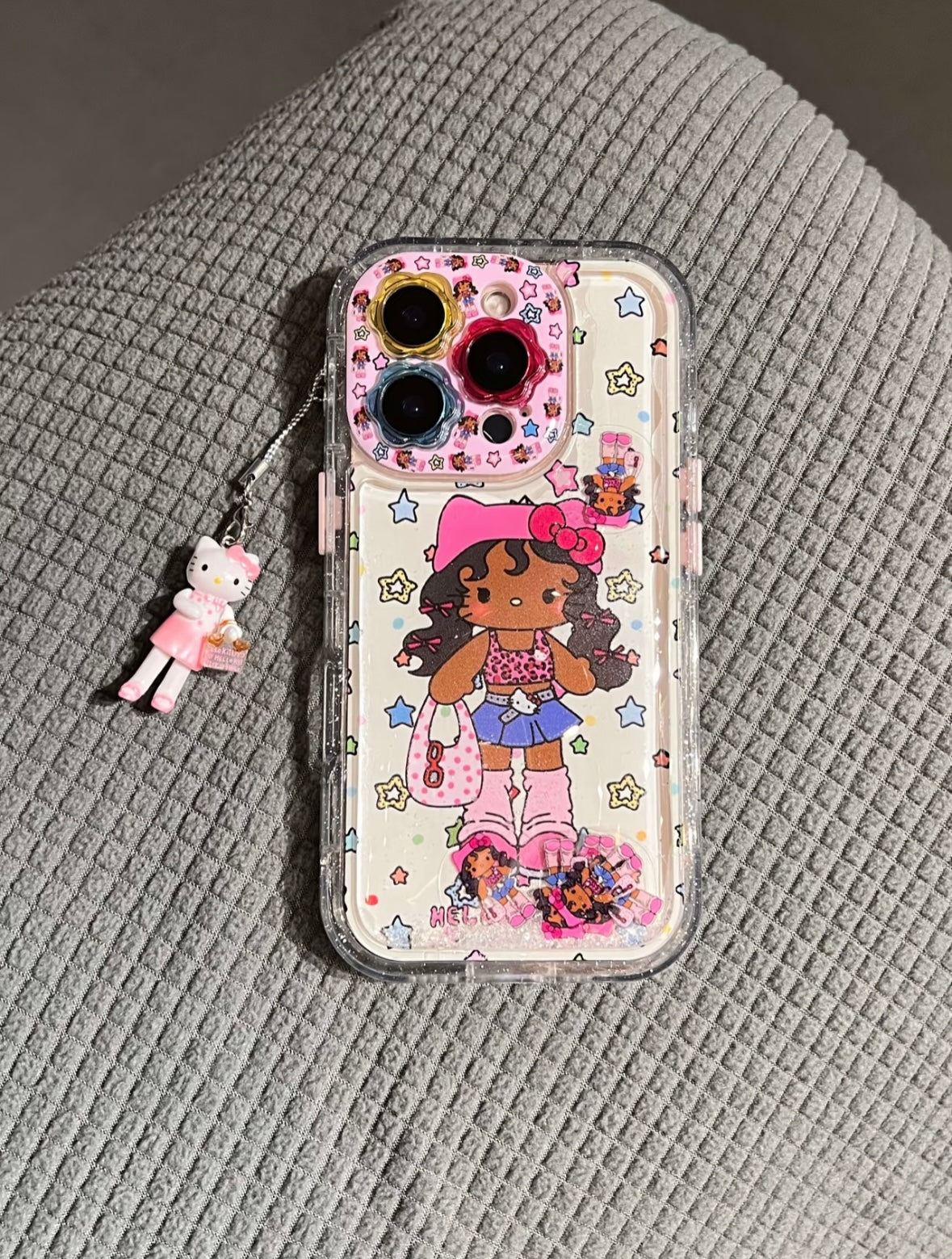 Black leather cat rocking music pendant phone case