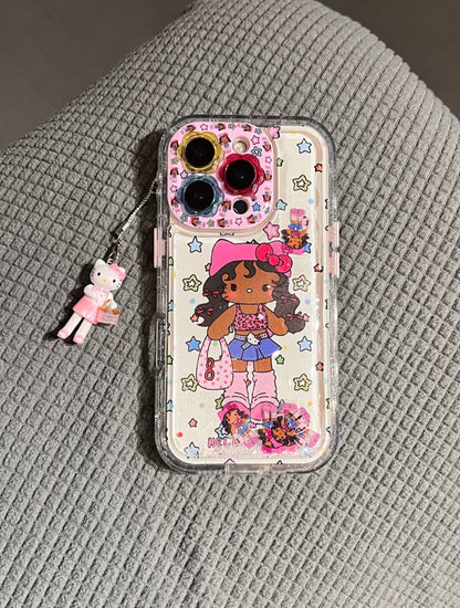 Black leather cat rocking music pendant phone case