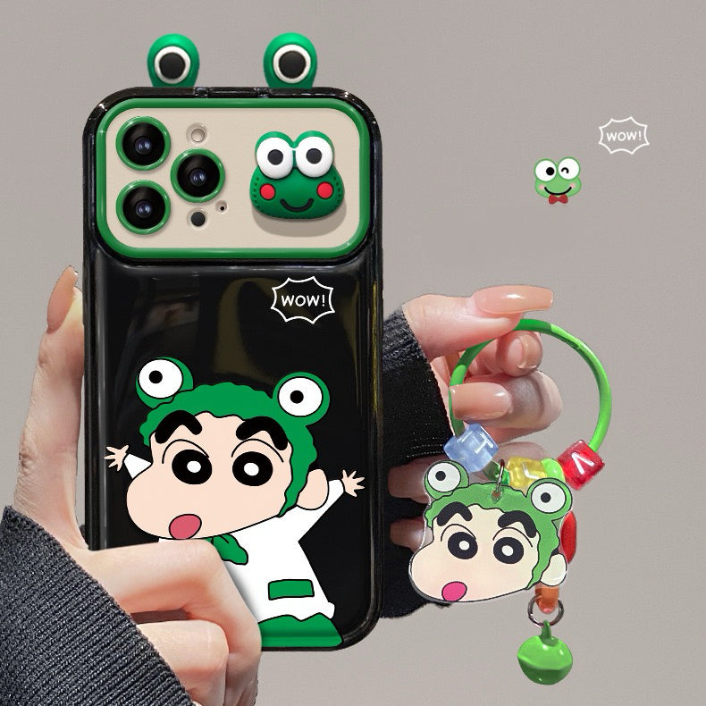 Frog Shin-chan flip phone case with mirror and stand