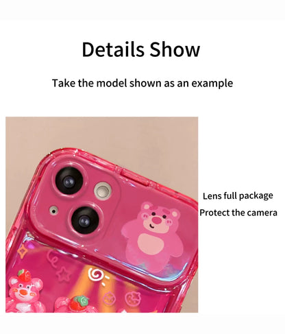 Strawberry Bear Flip Phone Case with Mirror and Stand