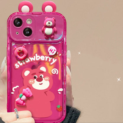 Strawberry Bear + Winnie the Pooh flip phone case (with mirror and stand)