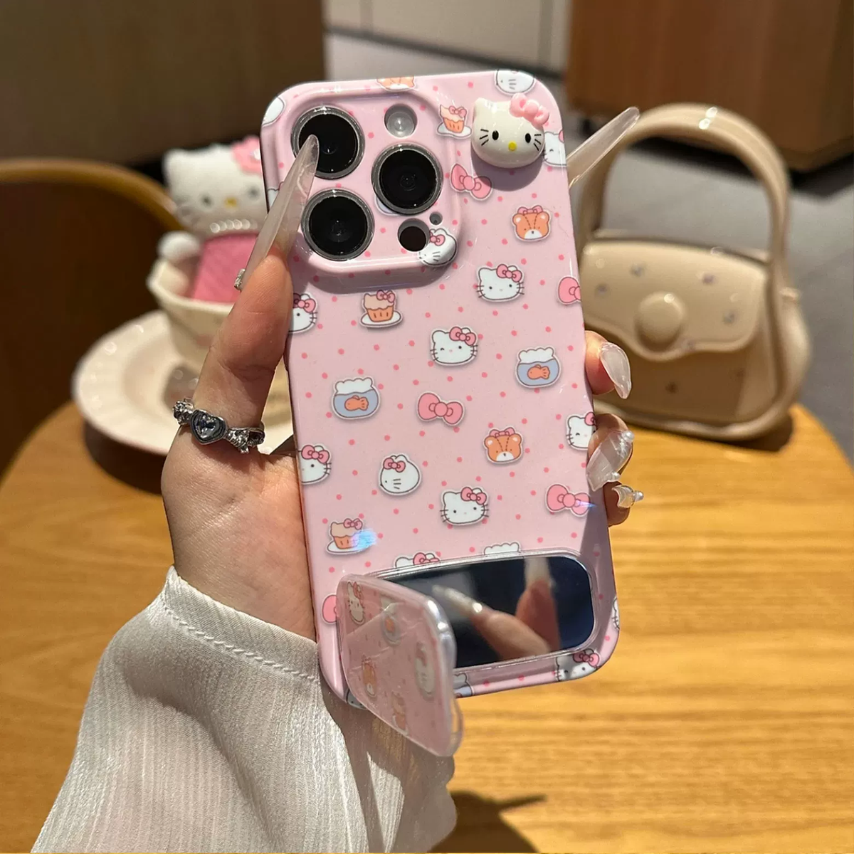 Pink polka dot Kitty cat phone case