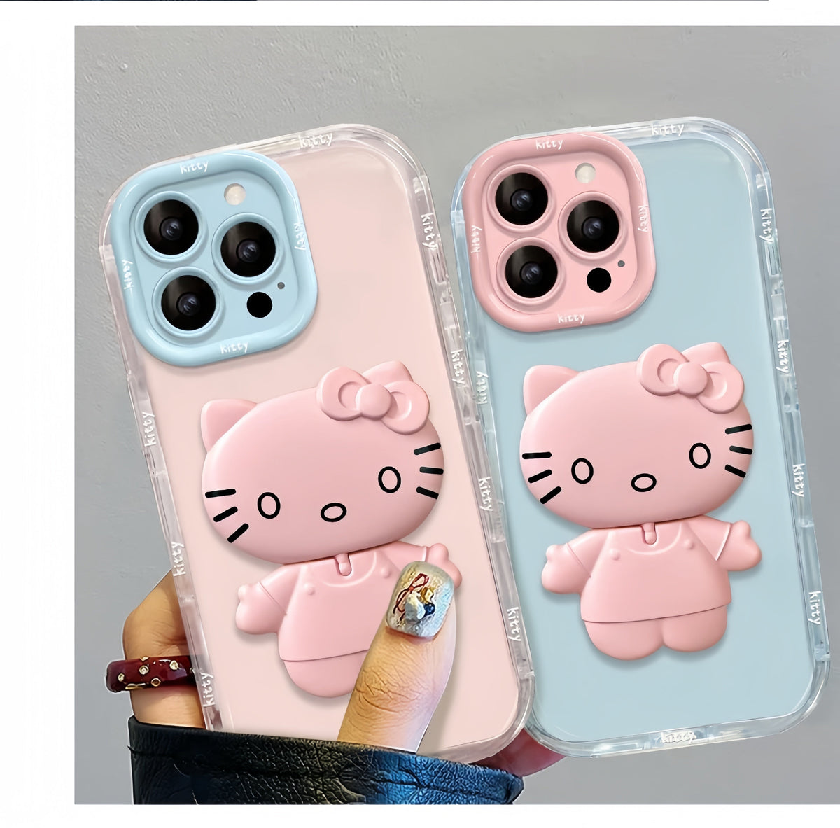 Rotating Kitty phone case with mirror and stand