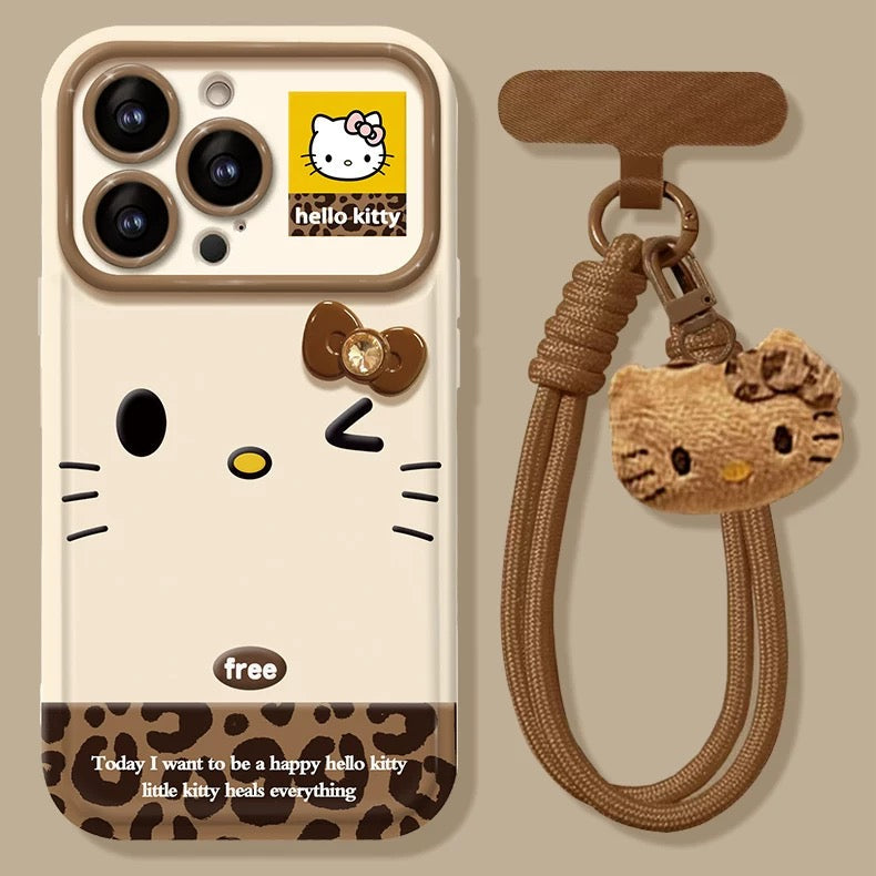 Leopard print Kitty 3D bow flip mirror phone case
