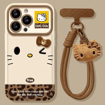 Leopard print Kitty 3D bow flip mirror phone case