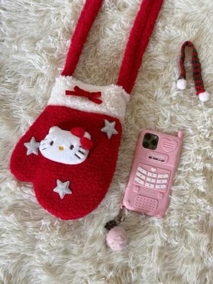 Red Plush Kitty Glove Crossbody Phone Bag