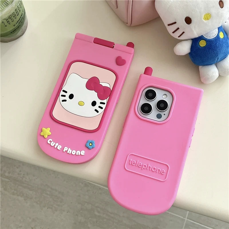 Pink Hello Kitty Flip Phone Case with Mirror