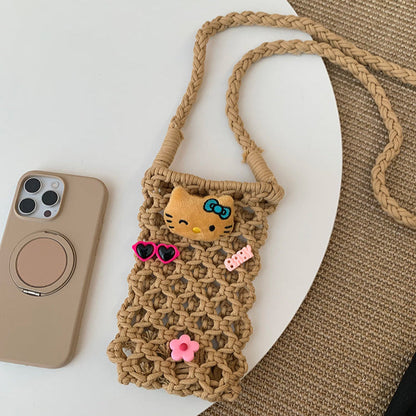 Hawaiian hand-woven Hello Kitty mobile phone bag