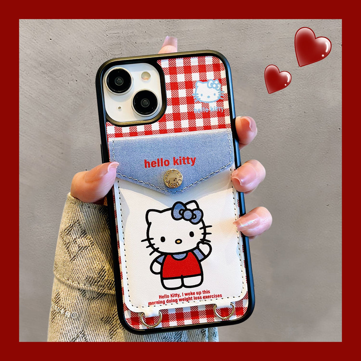 Plaid KT Cat Card Holder Phone Case