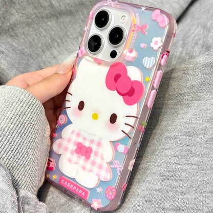 Rotating Kitty Pink Plaid Magnetic Phone Case