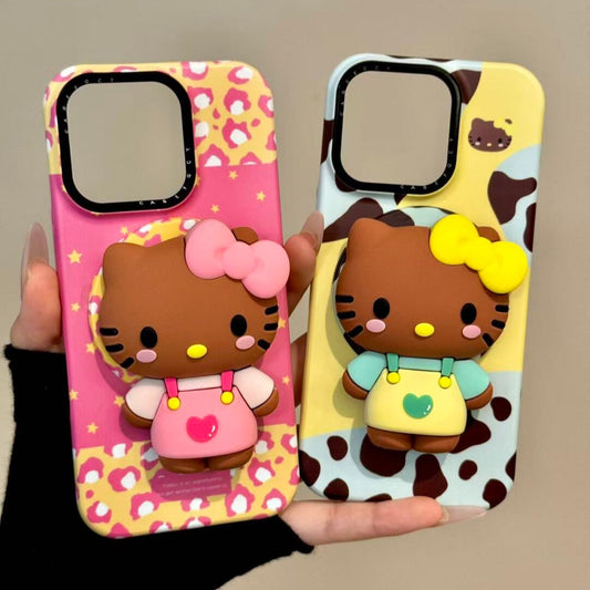 Hello Kitty Leopard Print Overalls Stand Phone Case