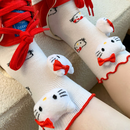 Cute cat flower trim breathable socks