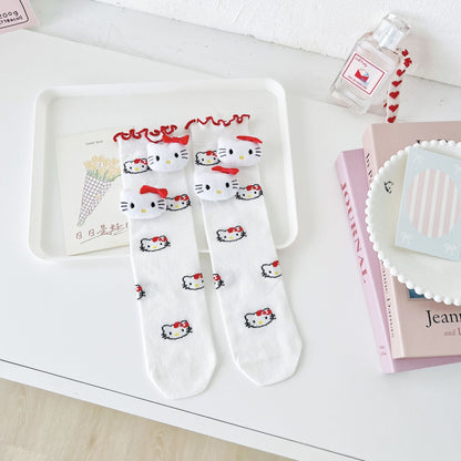 Cute cat flower trim breathable socks