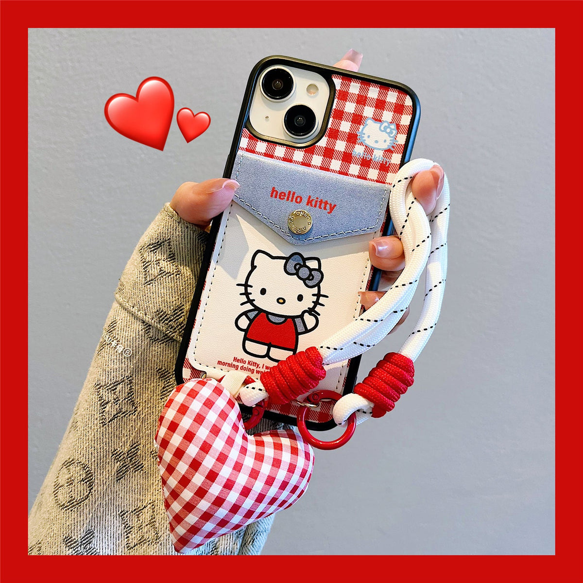 Plaid KT Cat Card Holder Phone Case