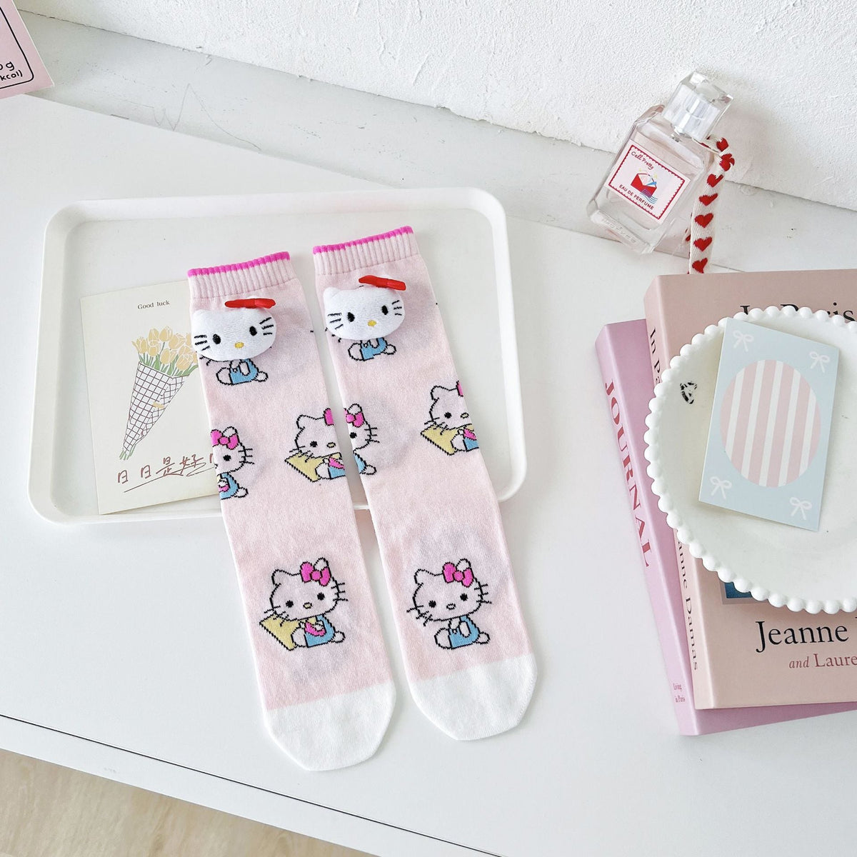 Cute cat flower trim breathable socks