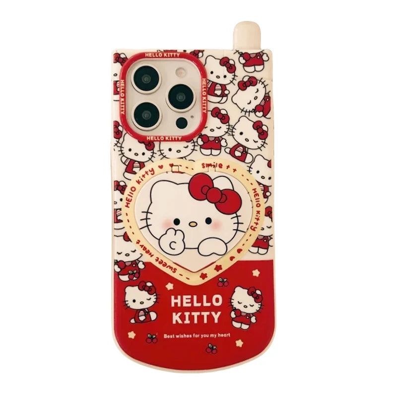 Kitty phone case with heart-shaped flip mirror