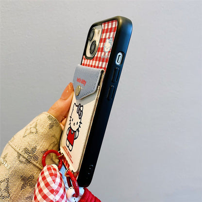 Plaid KT Cat Card Holder Phone Case
