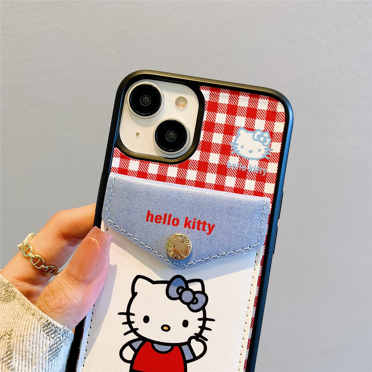 Plaid KT Cat Card Holder Phone Case