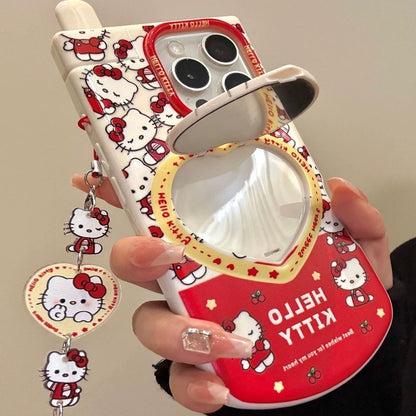 Kitty phone case with heart-shaped flip mirror