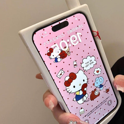Kitty phone case with heart-shaped flip mirror