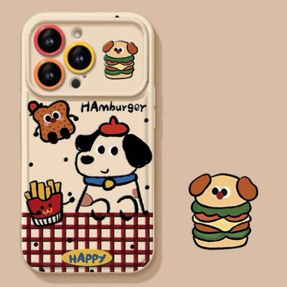 Puppy Hamburger Flip Mirror Phone Case