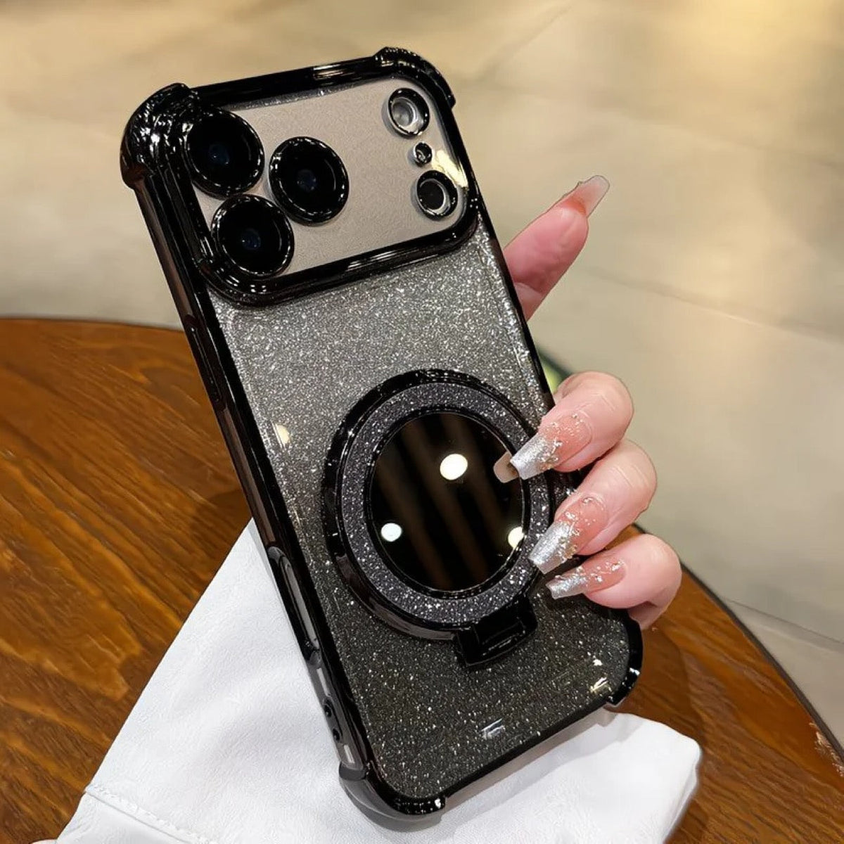 Sparkling portable mirror and stand phone case