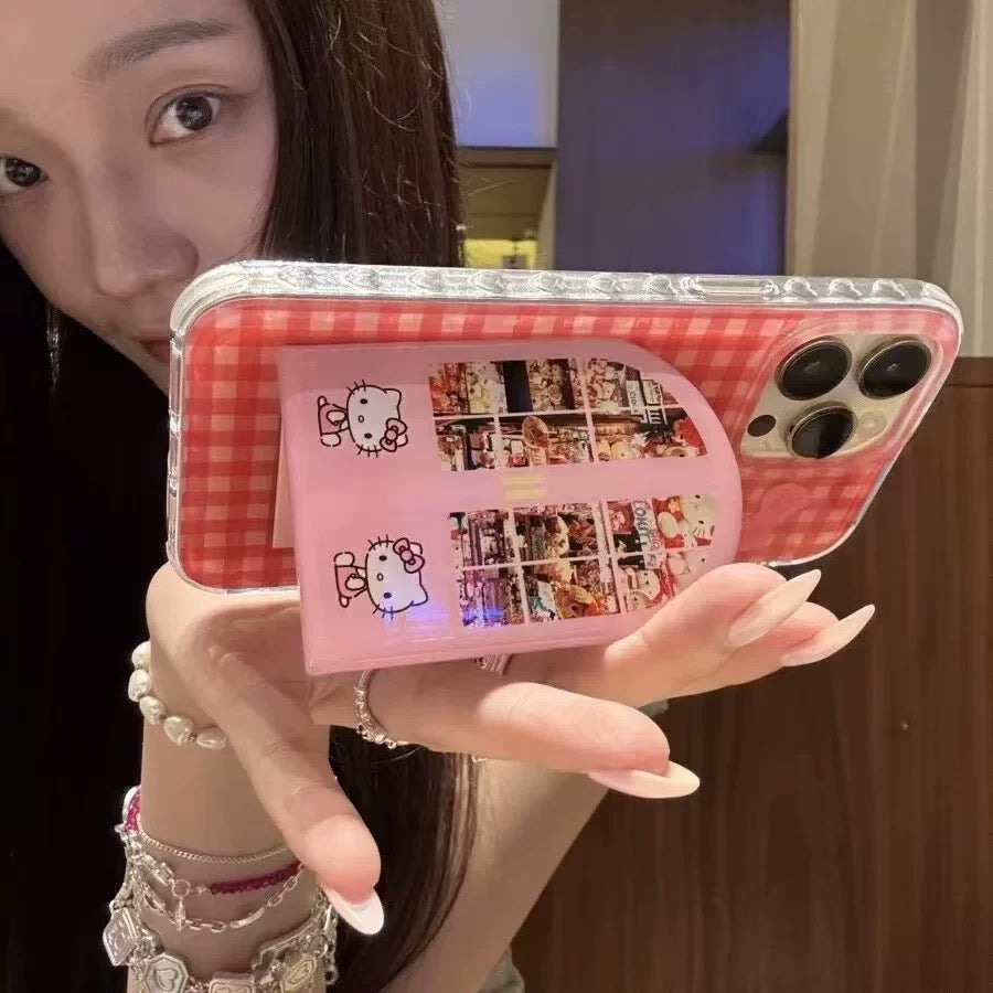 Android compatible Flip Cover Kitty Cat Mirror Stand Phone Case