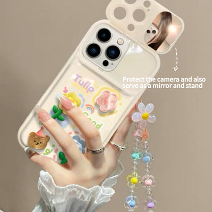 3D Flower and Frog Portable Mirror Phone Case