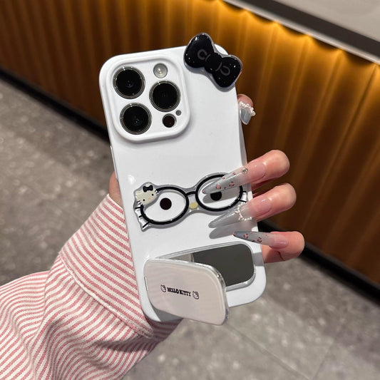 Kitty phone case with glasses (with mirror and stand)
