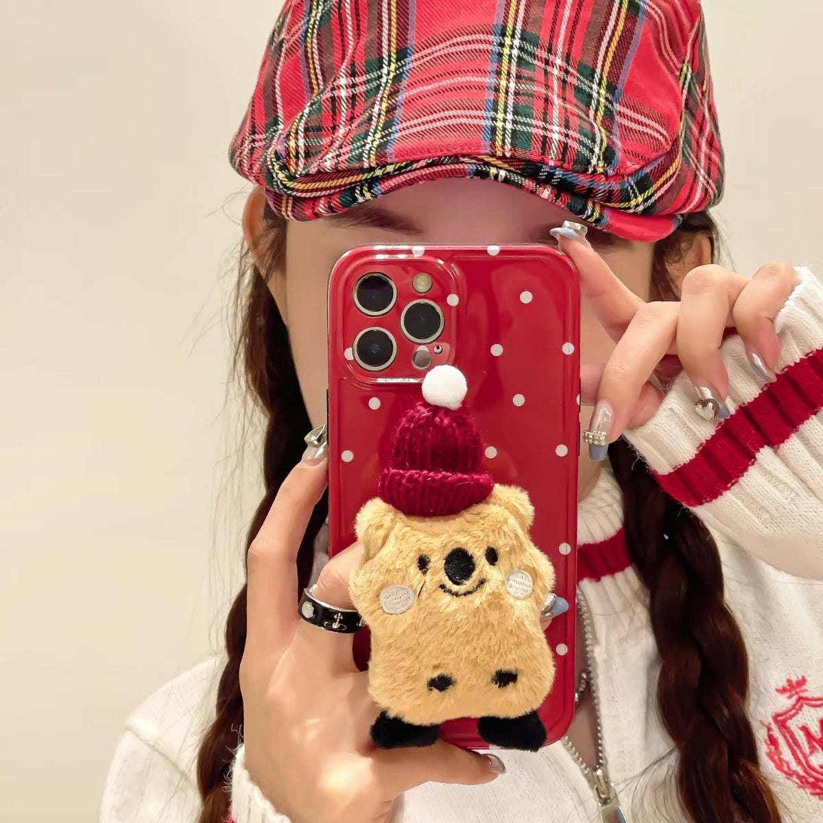 Christmas Polka Dot Plush Stand Phone Case