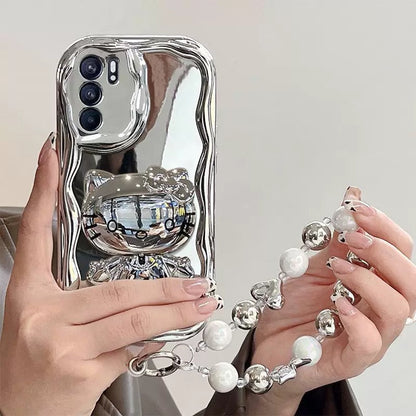 Compatible with Samsung Silver Kitty Rotating Mirror and Stand Phone Case