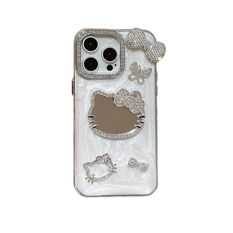 Android compatible full diamond bow and Hello Kitty cat mirror