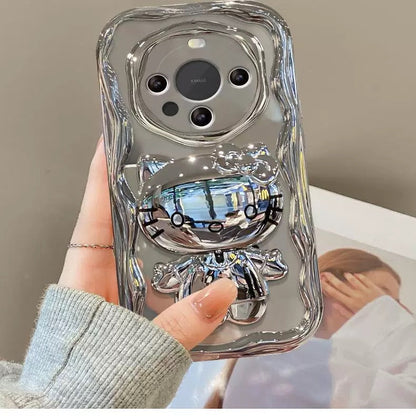 Compatible with Samsung Silver Kitty Rotating Mirror and Stand Phone Case