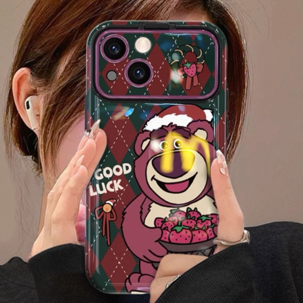 Strawberry Bear Antler Mickey Flip Mirror Phone Case