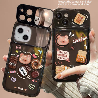 3D bear and Coffee Portable Mirror Phone Case