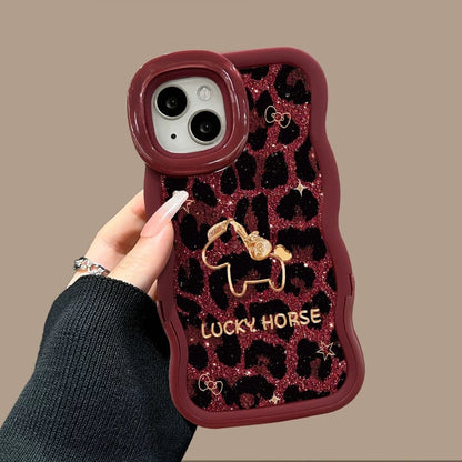 Leopard-Print Calf Hair Phone Case with Dual Invisible Kickstands