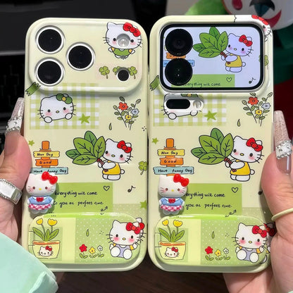 Five-Petal Flower Plaid Plush Phone Case with Stand