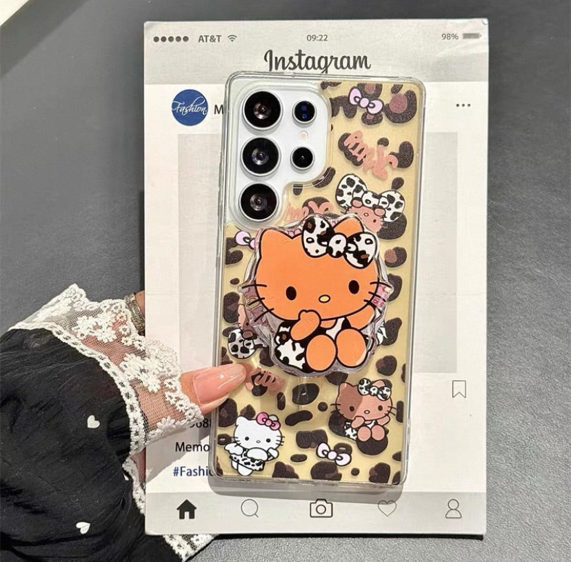Compatible with Samsung leopard print Kitty magnetic phone case