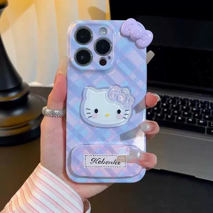 Compatible with Samsung Kitty Cat Bow Doll Mirror Stand Phone Case
