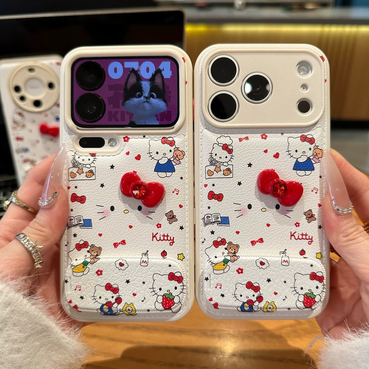 3D bow Kitty portable mirror phone case