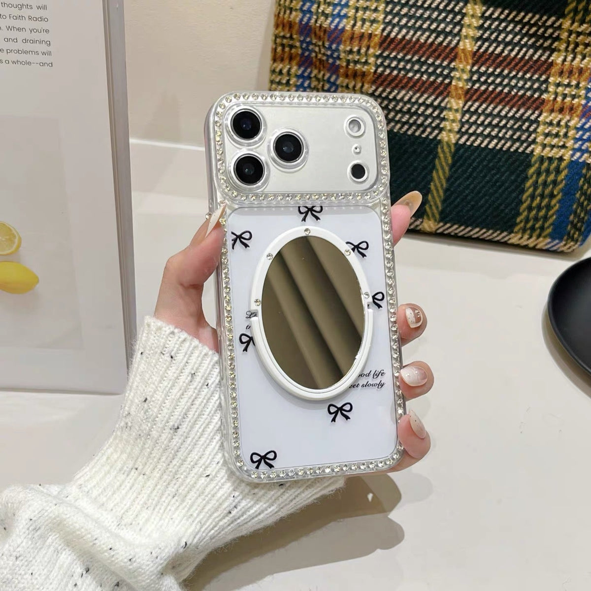 Polka Dot, Letter, and Bow-Knot Phone Case with Mirror Stand