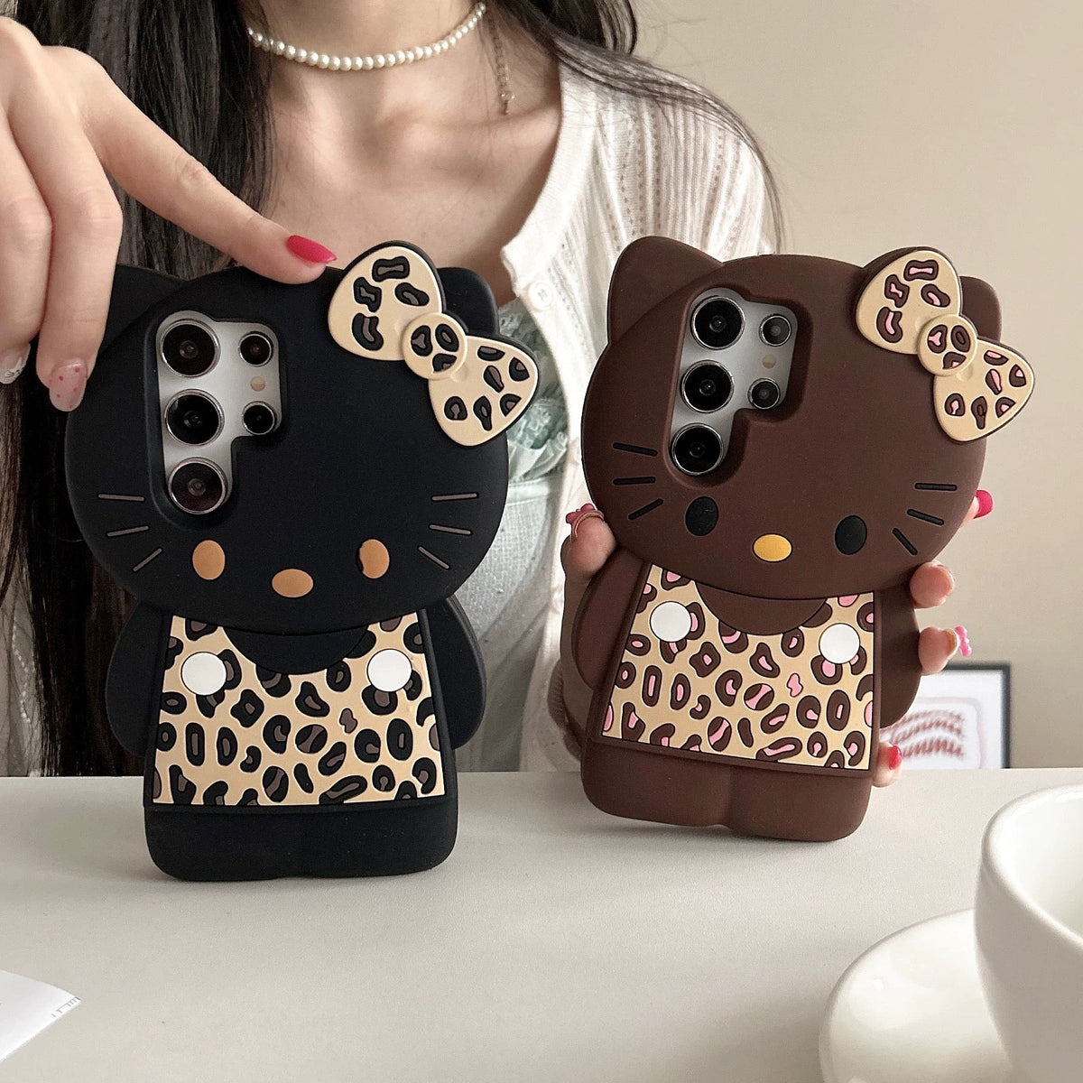 Compatible with Samsung leopard print bow Kitty cat phone case