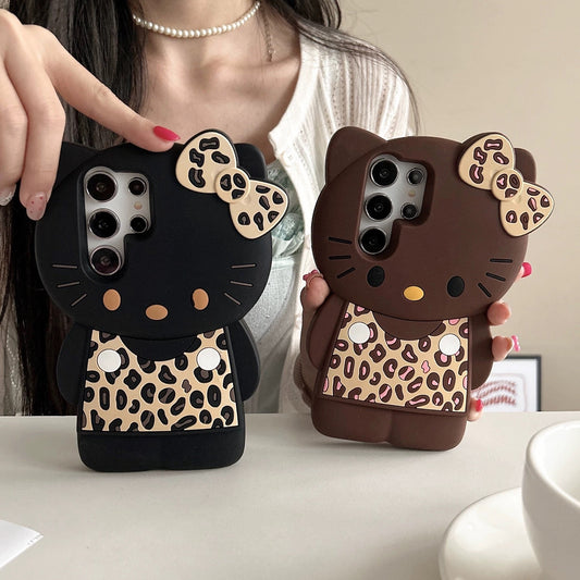 Compatible with Samsung leopard print bow Kitty cat phone case